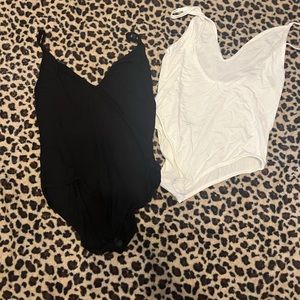 Black and White V Neck Strappy Bodysuits